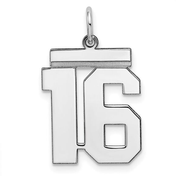 Sterling Silver, Athletic Collection Medium Polished Number 16 Pendant - Picture 1 of 5
